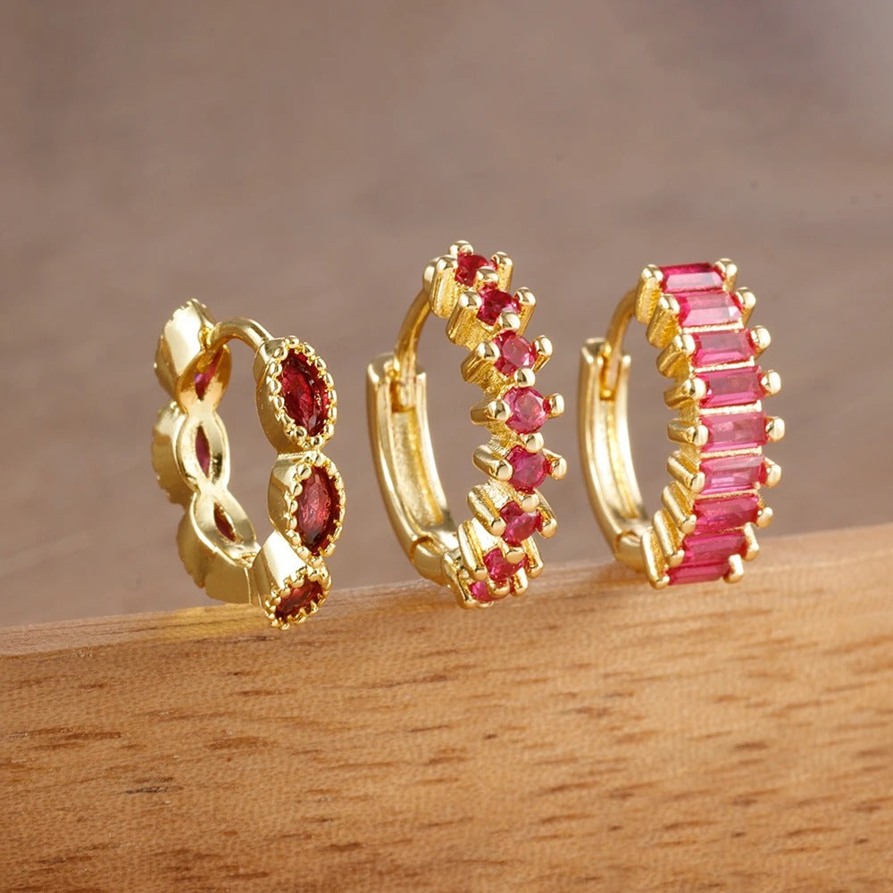 3PCS Dainty Stainless Steel Horse Eye Zircon Round Small Hoop Earrings Set For Women Fashion  Women's Jewelry