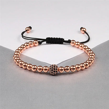 Gold Micro Pave CZ Ball Braided Bracelet Adjustable Women Jewelry