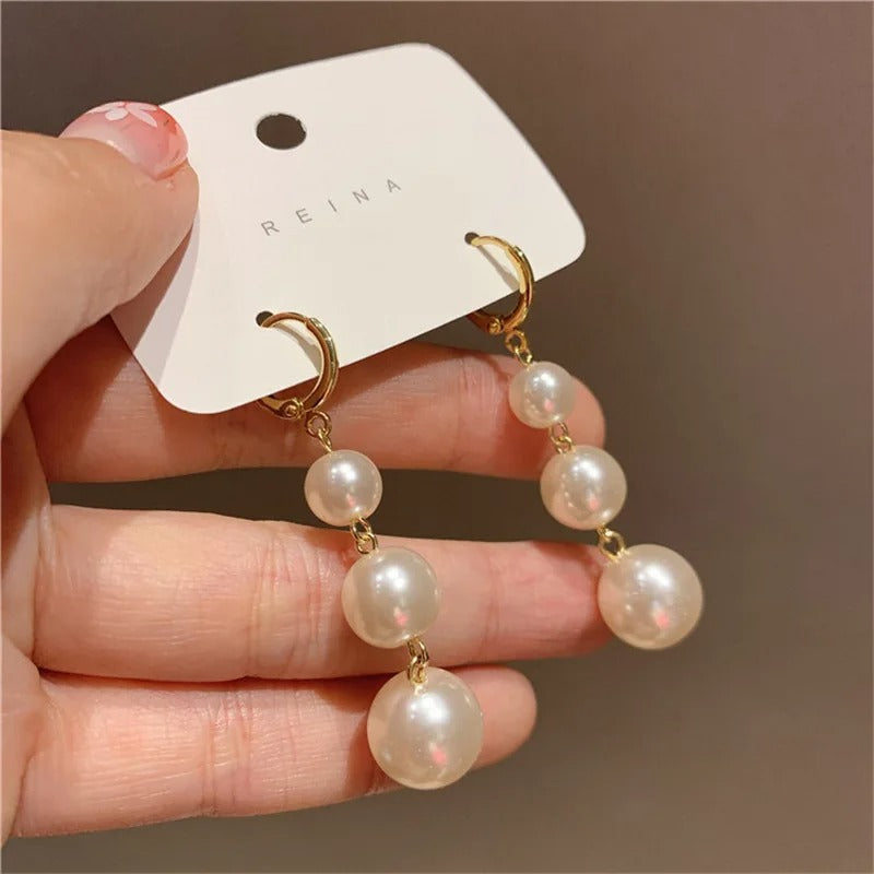 Elegant Red & White Pearl Drop Earrings Imitation Beads Women