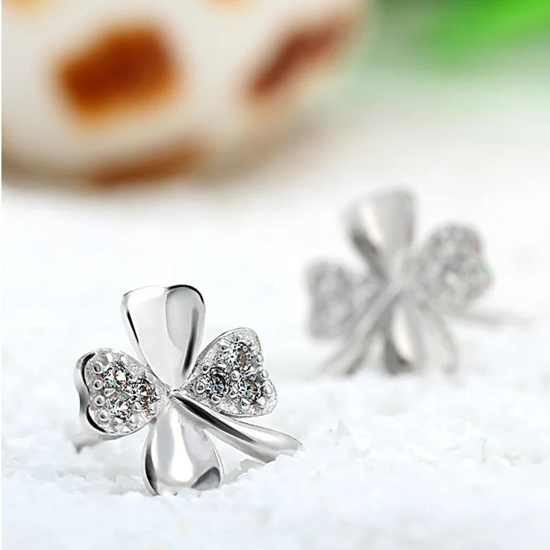 925 Sterling Silver Heart & Lucky Clover Stud Earrings Women