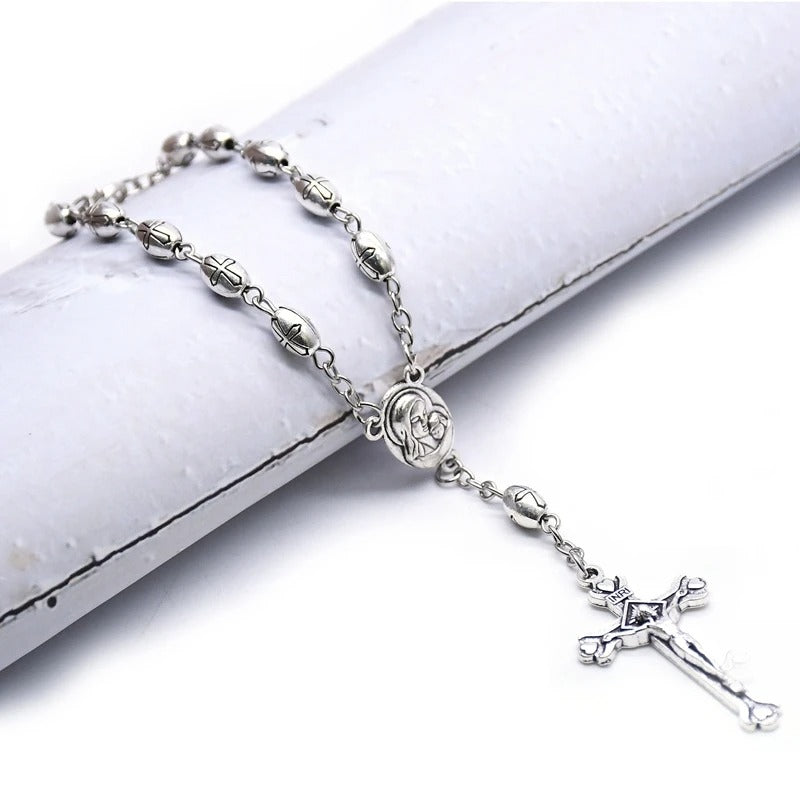 Metal Cross Beads Crucifix Rosary Bracelets For Men Women Religious Jewelry