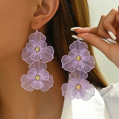 Exaggerated Flower Pearl Drop Earrings Women Party Jewelry