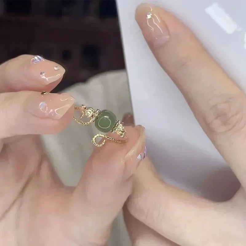 2025 New Vintage Fashion Adjustable Rings for Women Can Turn To Relieve Anxiety Jade Ring Gold Color Party Creative Jewelry