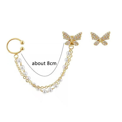 Korean Pearl Tassel Butterfly Earrings Women Dangle Jewelry
