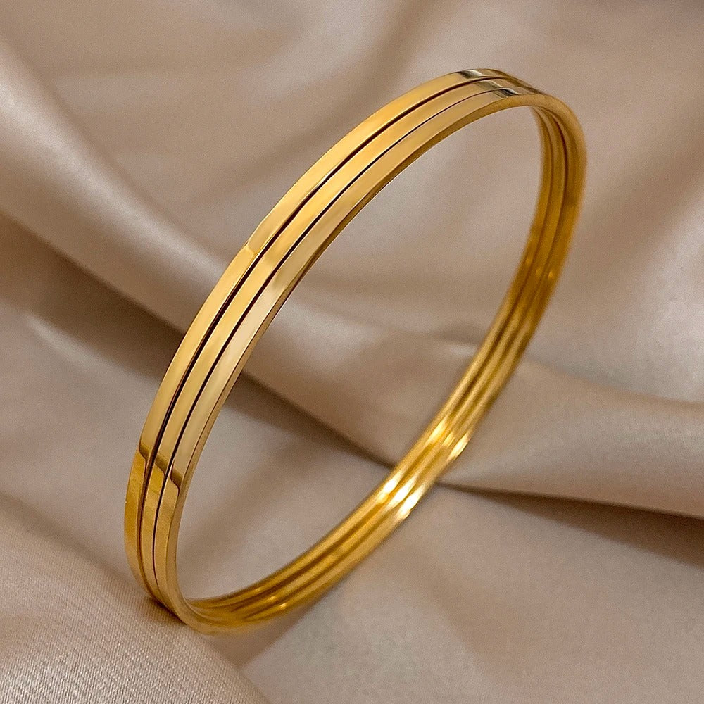 3pcs 2mm Gold Stainless Steel Bangles for Women Stackable Jewelry