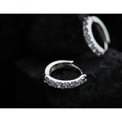 Luxury Rhinestone Hoop Earrings 925 Sterling Silver Women Jewelry