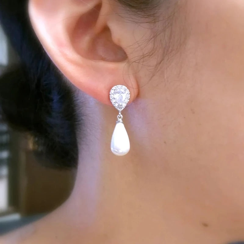 Water Drop Pearl Dangle Earrings for Women Wedding Jewelry
