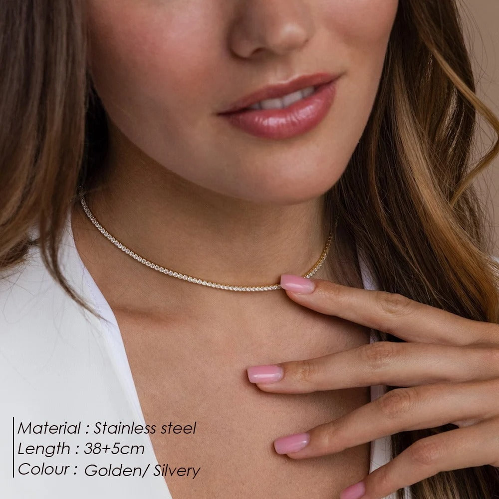 eManco Crystal Necklace for Women – High-Quality Stainless Steel Bridal Jewelry & Gift