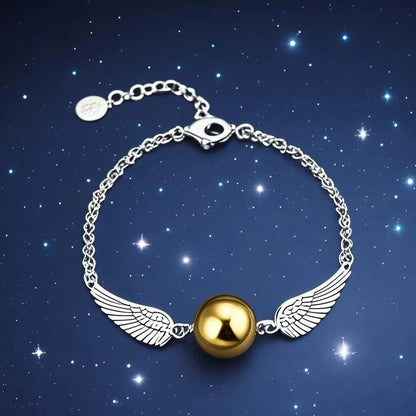 Golden Winged Ball & Owl Layered Bracelet Handmade Fantasy Jewelry