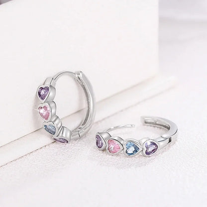 Dainty Heart CZ Hoop Earrings Colorful Women Jewelry