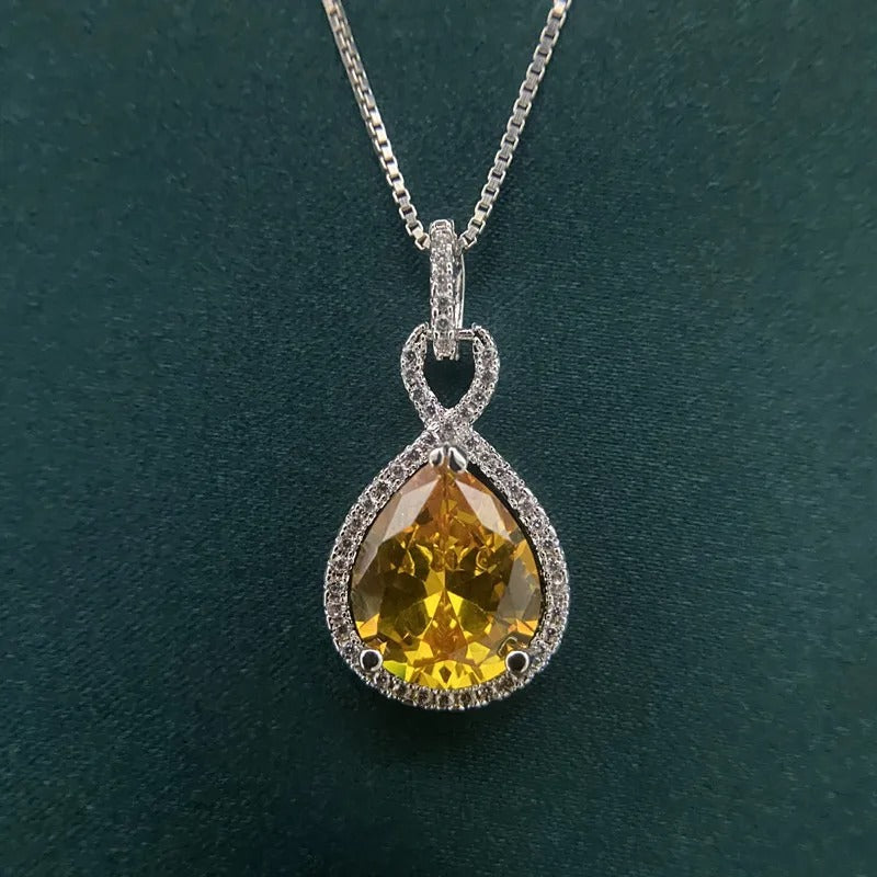 925 Sterling Silver Stone Pendant Chain Light Yellow Crystal White Zircon Necklace for Women Wedding Fine Jewelry Chain