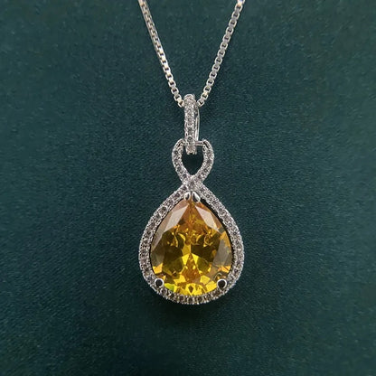 925 Sterling Silver Stone Pendant Chain Light Yellow Crystal White Zircon Necklace for Women Wedding Fine Jewelry Chain
