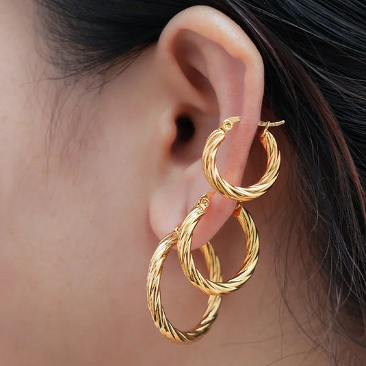 Vintage Twisted Gold Plated Hoop Earrings 3 Pairs Stackable Jewelry