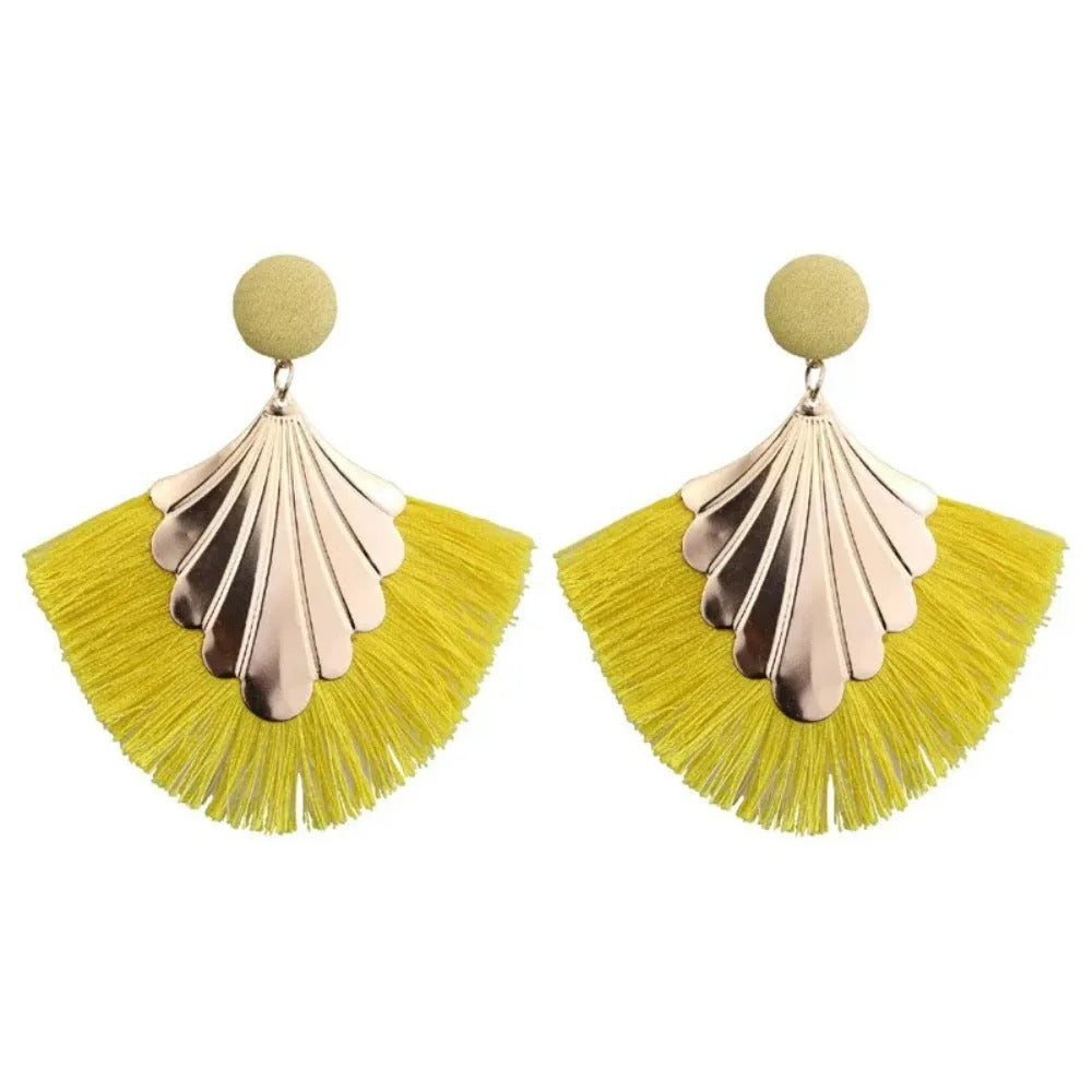 Exaggerated Fan Shaped Tassel Earrings Women Boho Fashion