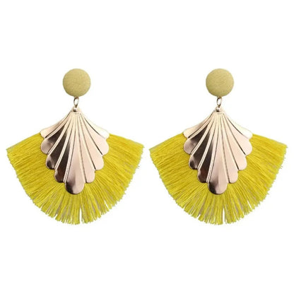 Exaggerated Fan Shaped Tassel Earrings Women Boho Fashion
