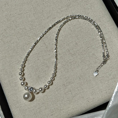 Silver Color Pearl Beaded Necklace For Women Creative Elegant Sexy Fashion Clavicle Chain Jewelry Accessories Gifts