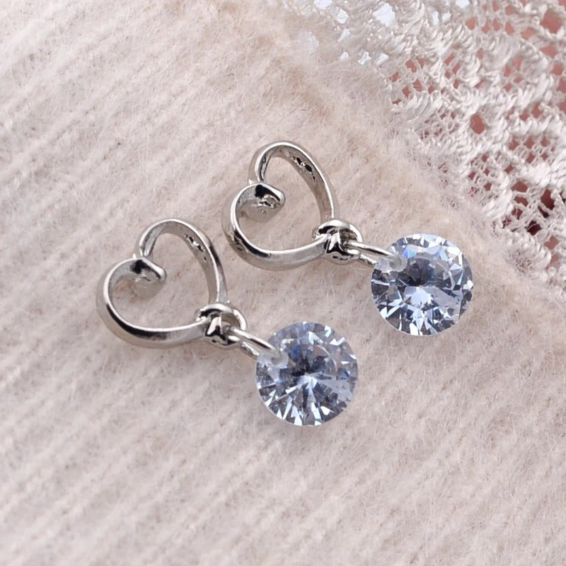 3D Round Rhinestone Drop Earrings for Women Gold Silver Dangle Jewelry