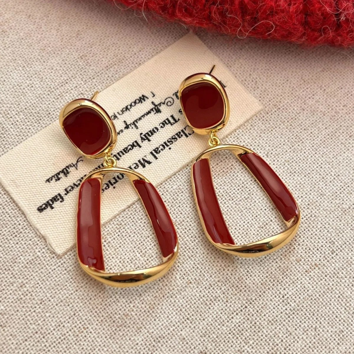 Hollow Square Dangle Earrings Metal Twist Enamel Drop for Women
