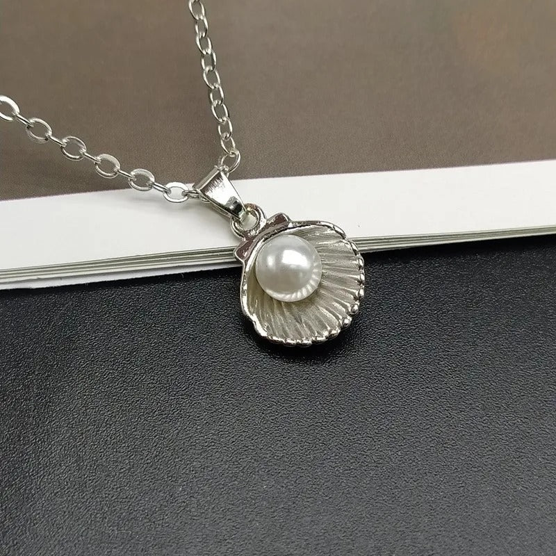 Trendy Summer Shell Imitation Pearl Pendant Necklace For Women Fashion Collar Neck Jewelry