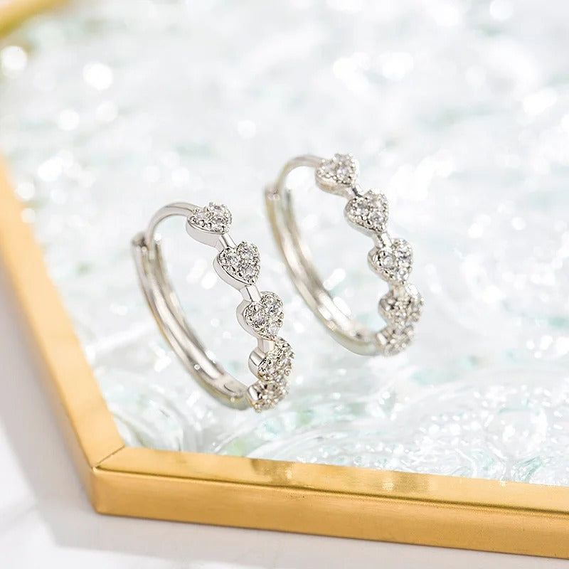 Simple Temperament Heart Hoop Earrings Inlaid Zircon Women Jewelry