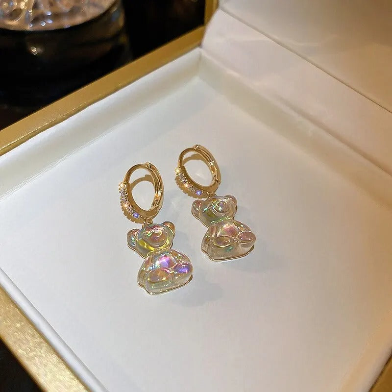 Women Bear Drop Earrings Shiny Zircon Party Wedding Jewelry Gift