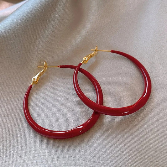 French Vintage Red Spot U-Shaped Hoop Earrings – Gold-Plated Zircon Charm Jewelry for Women