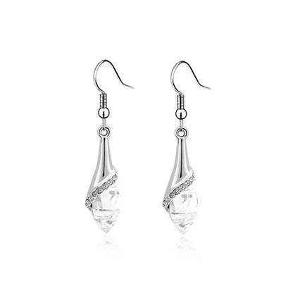 Blue Crystal Water Drop Earrings with Red Rhinestone Women