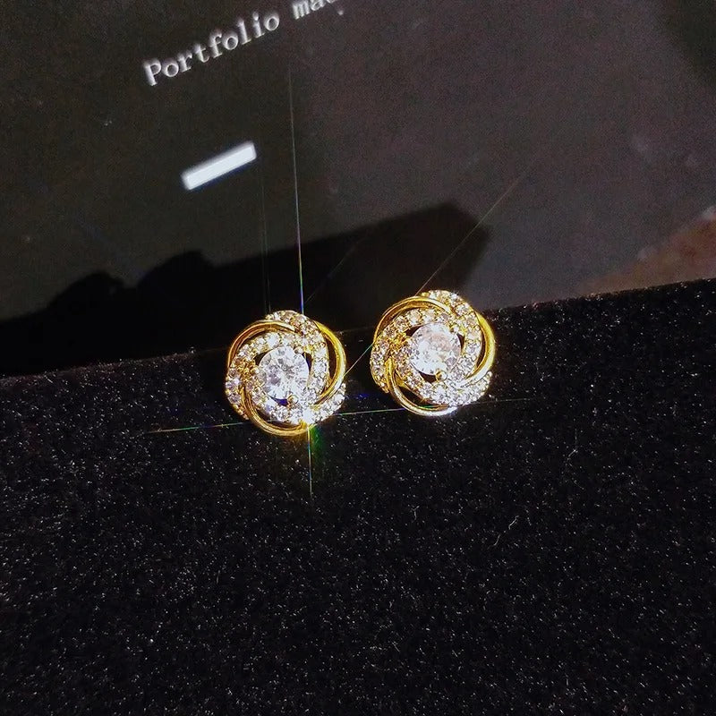 18K Gold Women’s Crystal Stud Earrings Vintage Party Jewelry