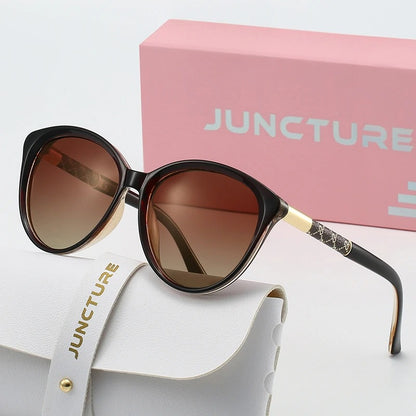 JUNCTURE Polarized Cat Eye Sunglasses for Women Fashion Black Luxury Eyewear UV400