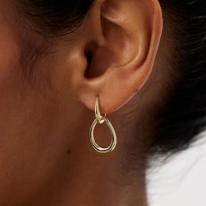 Sterling Silver Gold Irregular Water Drop Hoop Earrings Women Jewelry