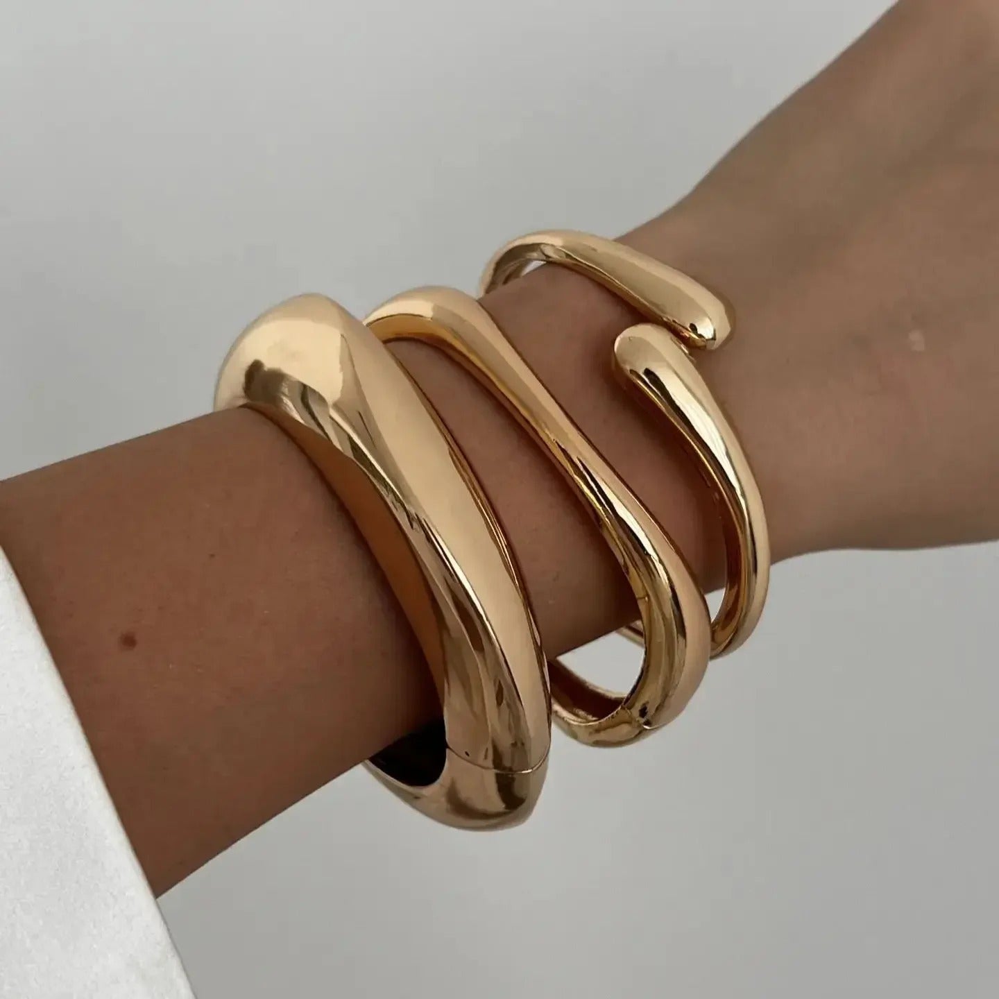 3 Styles Vintage Hip Hop Metal Cuff Bangles Punk Gold Silver Color Geometric Spring Bangles For Women Bracelet Jewelry