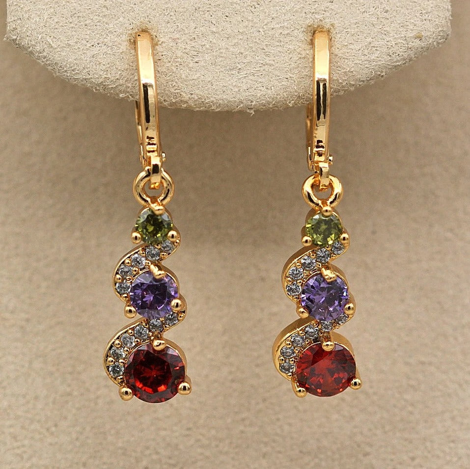 Classic Trend Earrings Gold Color Swirl Green Stone Dangle Earrings for Women Jewelry