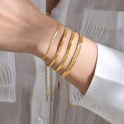 Snake Chain Bracelet For Women ,18k Gold Plated Link Adjustable Stainless Steel.