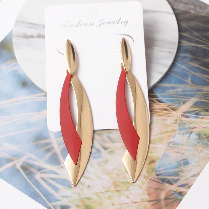 European Geometric Leaf Drop Earrings Women Long Party Jewelry Gift