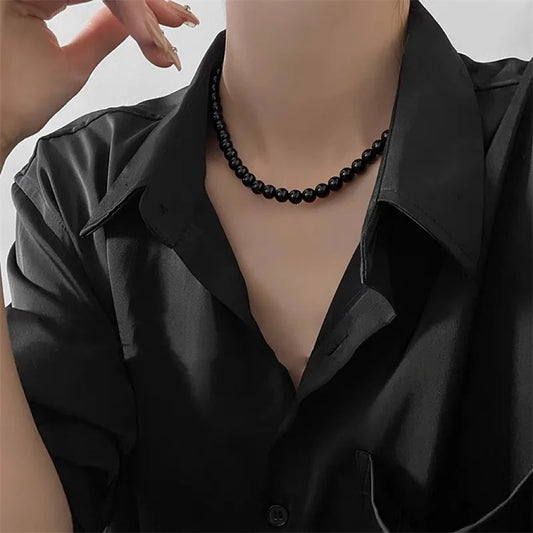 Vintage Black Pearl Choker Simple Acrylic Beaded Chain Necklace For Women Jewelry Accessories Women's Gift