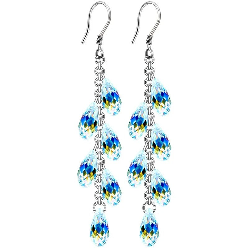 Silver Water Drop Tassel Earrings Long Geometric Dangle Jewelry for Women