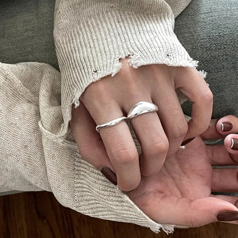 Sterling Silver Irregular Geometric Ring for Women Minimalist Jewelry