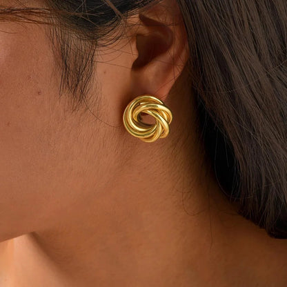 Stainless Steel Twisted Stud Earrings Women Gold Plated Jewelry