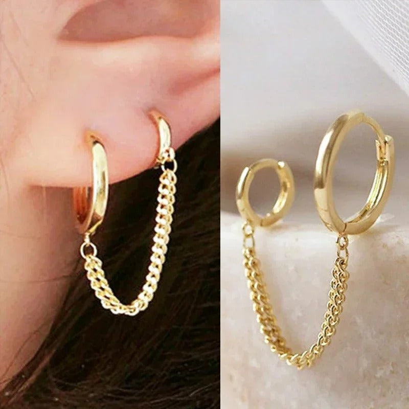 Punk Two Hole Tassel Chain Drop Earrings for Women Gold Silver Jewelry Gift