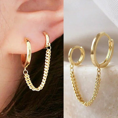 Punk Two Hole Tassel Chain Drop Earrings for Women Gold Silver Jewelry Gift