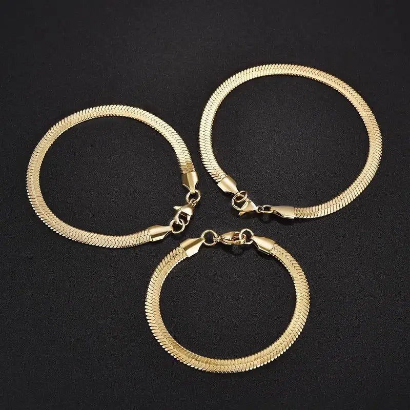 Stainless Steel Snake Chain Bracelet Gold Charm for Men & Women