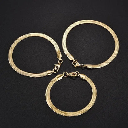 Stainless Steel Snake Chain Bracelet Gold Charm for Men & Women