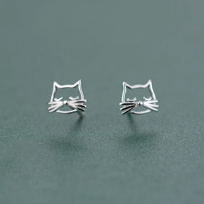 Personality Cat Stud Earrings 925 Silver Women Jewelry
