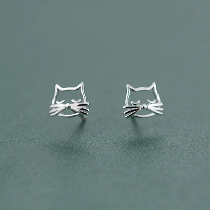 Personality Cat Stud Earrings 925 Silver Women Jewelry