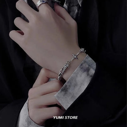 Titanium Steel Star Cross Bracelet Double Layer Hip Hop Unisex Jewelry