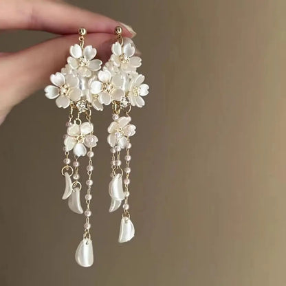 French Tassel Flower Drop Earrings Women Bridal Wedding Jewelry
