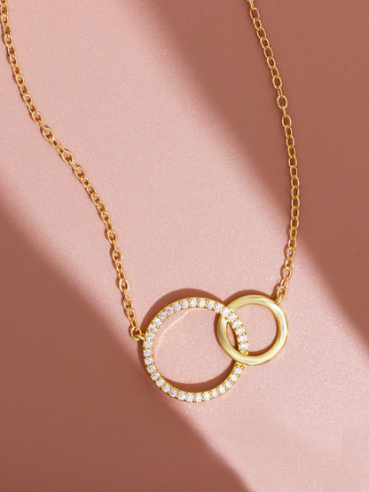 Stainless Steel Thin Chain Minimalist Dainty Double Circle Pendant Necklace for Women Fashionon The Neck Jewelry