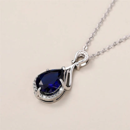 Blue Water Drop Cubic Zirconia Pendant Necklace Anniversary Party Elegant Lady's Neck Accessories Women Trendy Jewelry