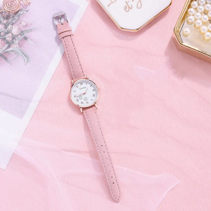 Ladies Quartz Watch with Leather Strap Star Pattern Dial