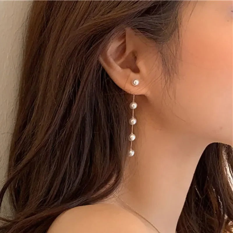Pearl Crystal Chain Drop Earrings for Women Bridal Wedding Jewelry